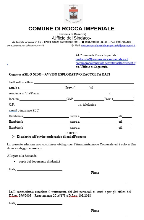 Asilo Nido - Avviso Esplorativo Raccolta Dati